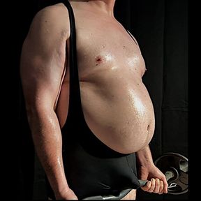 Smooth Oiled Belly Dad Working Out with Singlet