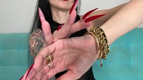 Bracelets Fetish and My Hands with Long Fingers, Red Long Nails