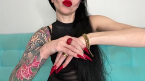 Bracelets Fetish and My Hands with Long Fingers, Red Long Nails