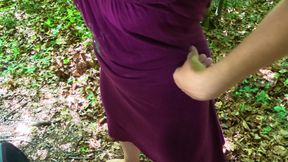 Hothousewife jerks off a cock in the woods