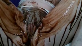 Pussy soaking and cumming with chocolate over clit