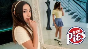 Teen GF pays debt by sucking rich cock; thong ass spanked