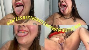 Giantess masturbates in front of little man
