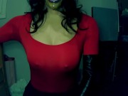 Forever Smiles Pt1! Masked in a masked female mask a very happy girl puts on her leather gloves!