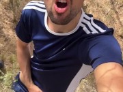 jerking off and cumming on the woods