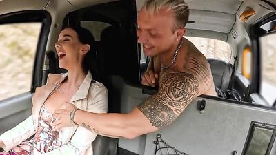 Female Fake Taxi Lady Gang gets her hands on a big Italian cock and gets creampied doggy style