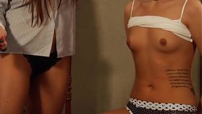 Two Tied Up Lesbian Slaves Touched And Masturbated Together