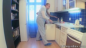 Dressed in lovely black nylons that are just begging to be ripped off, Dinara loses her virginity