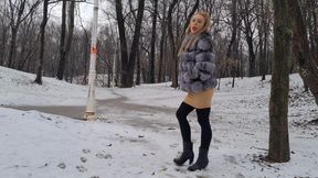 teasing you while i model my fur coat outdoor