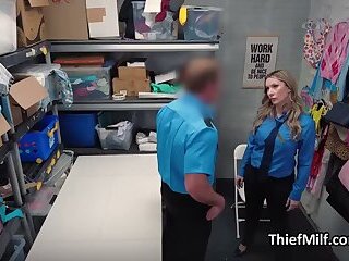 Guilty Female Security Guard Pleasures Coworker for His Silence