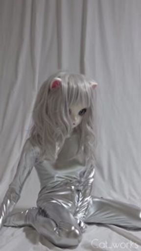Silver Zentai Kigurumi Cat Cumming