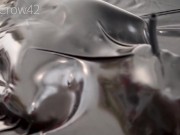 Femboy totally enclosed trapped in a latex vacuum bed from head to toe