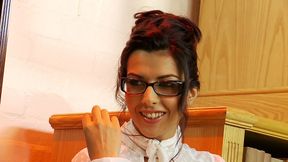 bespectacled brunette lou charmelle gets fucked in lingerie