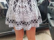 in a PUBLIC CAR PARK - Hot Girl Cleaning Her Car - CANDID UPSKIRT