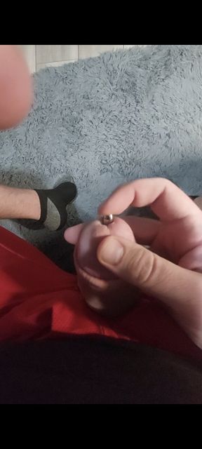 Cumming with thick sounding rod inside cock