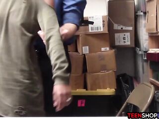 Ebony teen thief busted by a mall cop who and screws her