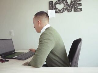 I tempt my boss to get a recent job by giving him a great screw in the office.