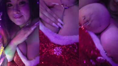 Christmastime peels reveal pierced curves wrapped tight gift unwrapping dress comes off big boobs out
