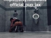 Risky public nudity urinal licking at gym
