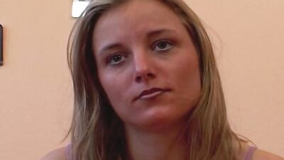 A slender German blonde gets a big facial after a hard anal bang