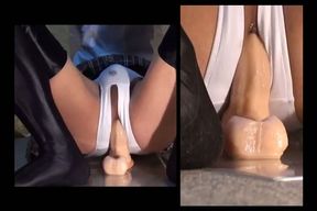 CD cums while riding a dildo