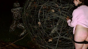 ”P-O-V blowjob & gagging in sculpture garden”