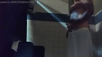 Prison shower.. stroking long white dick until cumshot..