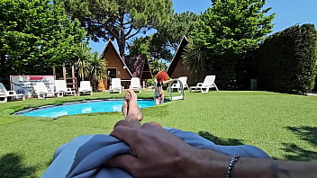 my redhead neighbor gets fucked in the pool.