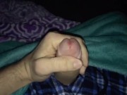 Slow Motion Cum shot! Morning rub down of my uncut cock