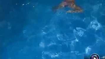 Provocative bitch, Barbara Voice and her handsome guy are having sex, next to the pool