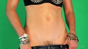 TUGGING DOWN JEANS : PUBIC HAIR TEASE : CLOSE UPs : sexy hairy torso : flat stomach / hips / hairy arms / belly / top of bush