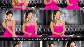 Bimbo smoking virginia slims 120s in a pink latex two piece set!