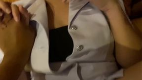 Fucked with a friend and came while wearing a nurse's uniform. So thrilling &mdash;  moaned loudly.