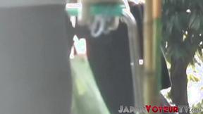 ”Japanese charming babes in stockings taped outdoors by voyeur”