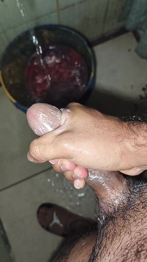 Gay man is alone at home and masturbates in the shower because his partner is not there