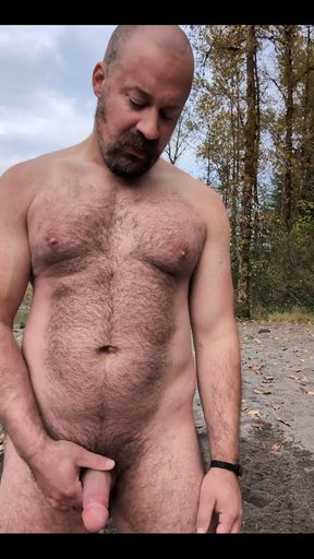 Milking a Load on a Beach in the Woods