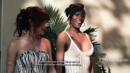 Busty Ebony Masseuse Gives Trans Couple A Happy Ending