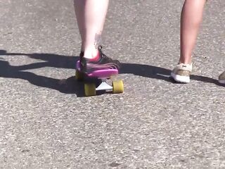 SCREW.com - Lesbian Babes finger screw outdoors after skateboarding exposed