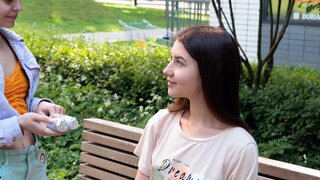 Foxy teen lesbians go for a pussy-satisfaction round on the couch