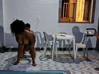 That guy ate the cuckold's wife in the pool.