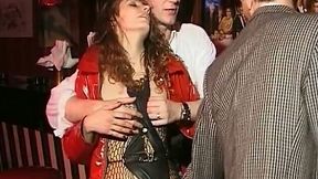 Horny classic blonde bitch blows big white dick after party