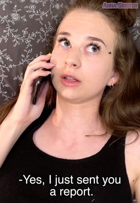 The slut is talking to the boss on the phone while she is being fucked.