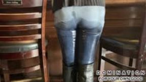 MILF Greta wets & re-wets herself, soaking her jeans and boots in a busy bar! (WMV 720p)