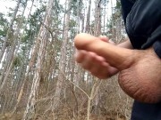 Big dick cums three times in forest