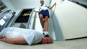 Danielle Cute Mary Jane School Shoes Trampling & Jumping On His Head FLOOR CAM