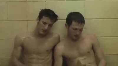 Watch these hot guys stroke and jerk off in a steamy shower