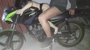 Hotwife rides member while sitting on a motorcycle