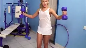 Blonde college girl gets pounded hard in the gym.
