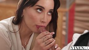 Cute Aria Lee seduced her boss right in an office, sucking his big cock