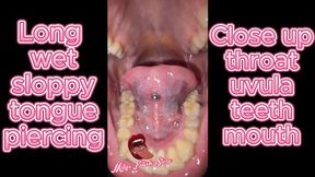 Extream close up to Mila's sexy mouth long tongue with piercing throat and uvula